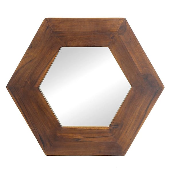 Unbranded Brown 21.5 in W x 18.5 in. H Farmhose Octagon Wood Framed Mirror Wall Mirror Wall Decor Mirror