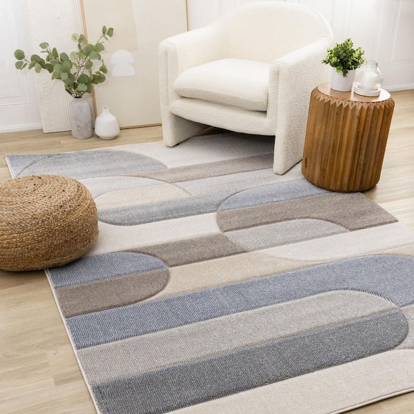 Islae Collections 8 ft. x 11 ft. Blue Geometric, Stripes Indoor Area Rug