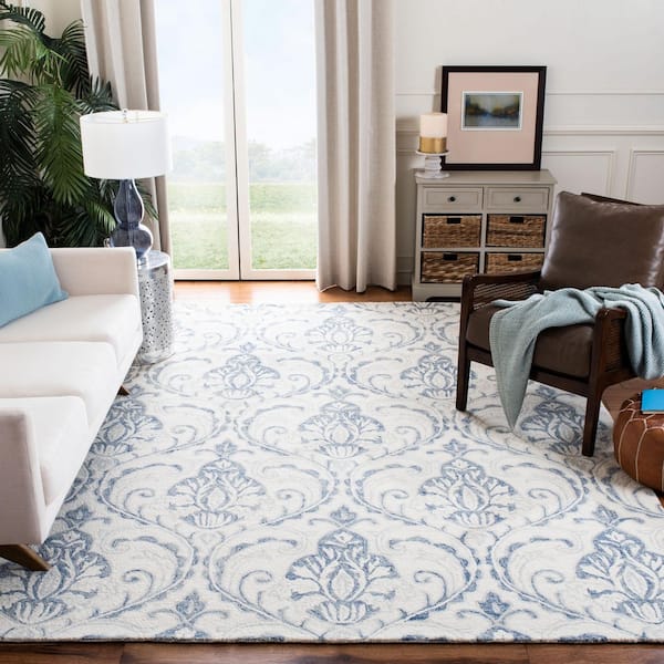 Micro-Loop Ivory/Blue 10 ft. x 14 ft. Trellis Medallion Area Rug