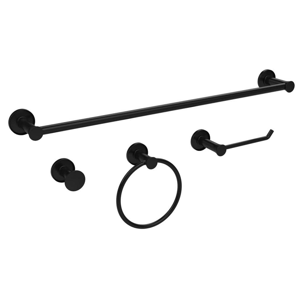 Acehoom 4-Piece Bath Hardware Set with 17 in. Towel Bar Towel Ring Toilet Paper Holder and Towel Hook in Matte Black