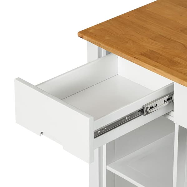 3-piece White Rubber Wood 45 in. Kitchen Island Set with 2