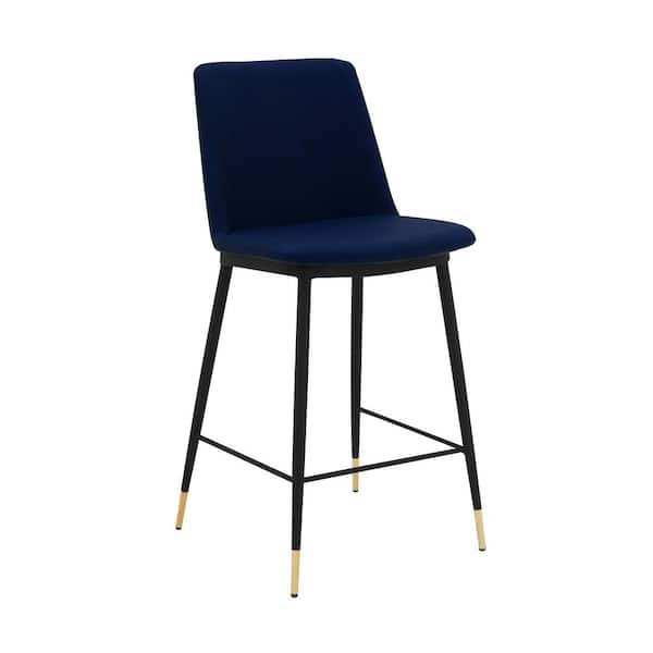 Armen Living Messina 37 in. Blue Modern Faux Leather and Metal Counter Height Bar Stool