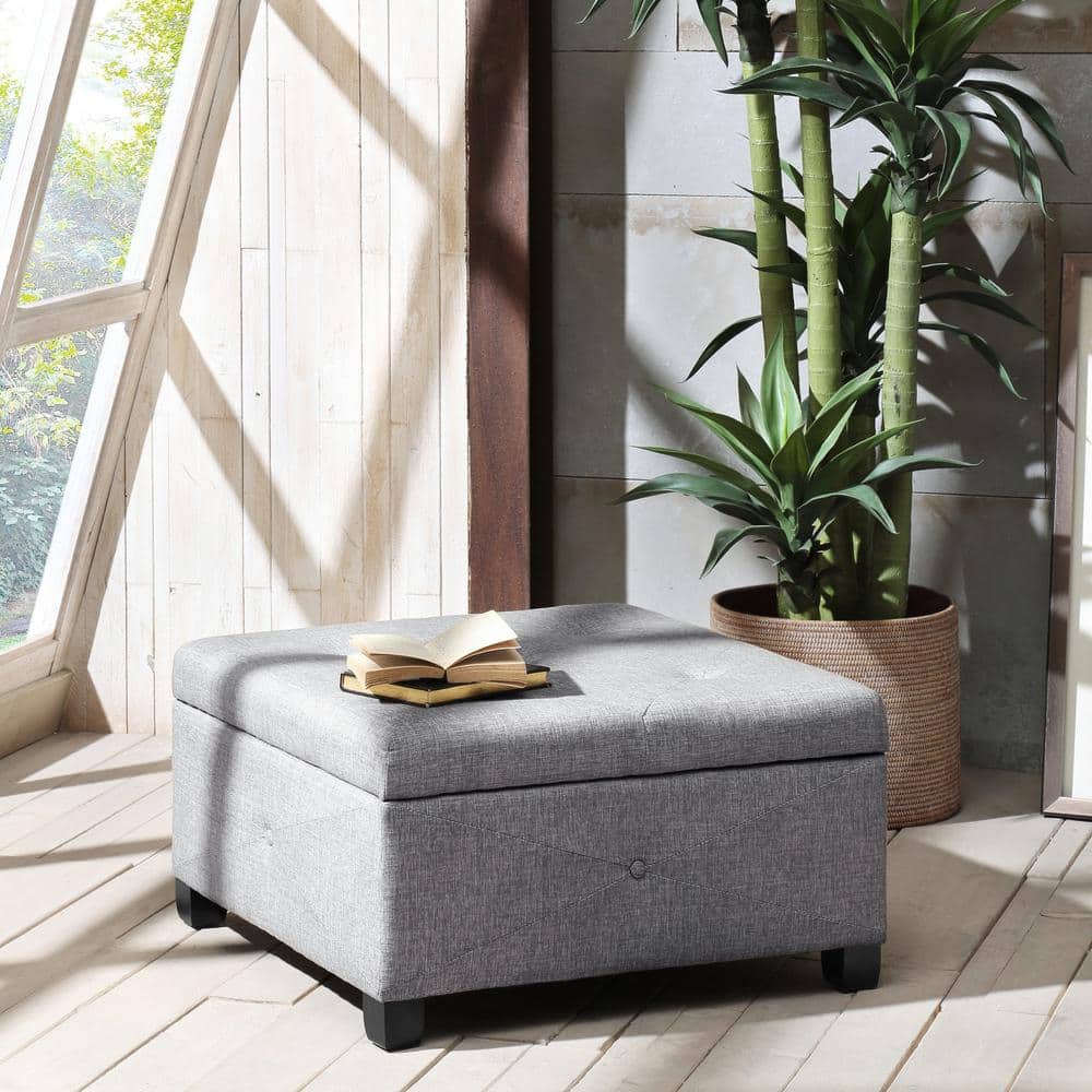 Charcoal Tufted Square Storage Ottoman with Graduated Legs