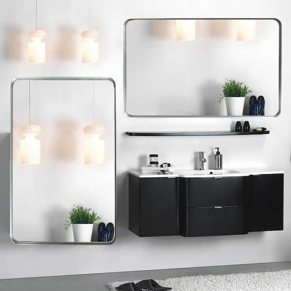 Xzkai 30 in. W x 20 in. H Rectangular Framed Wall Mounted Bathroom Vanity Mirror in Silver
