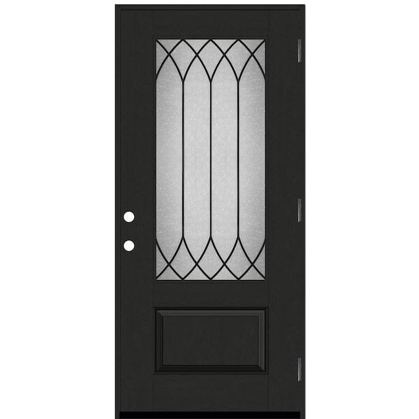 Regency 36 in. x 80 in. 3/4-Lite Spire Decorative Glass LHOS Onyx Stained Fiberglass Prehung Front Door