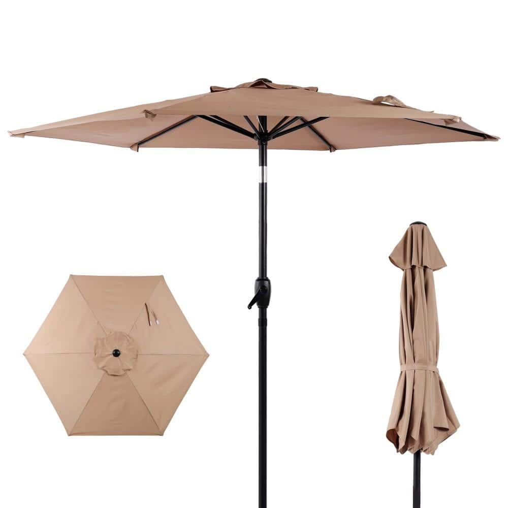 10 ft. Steel Patio Umbrella in Brown, Outdoor Sun Shade Umbrella with Push Button Tilt & Crank Mechanism for Garden price history on PriceWatchPro