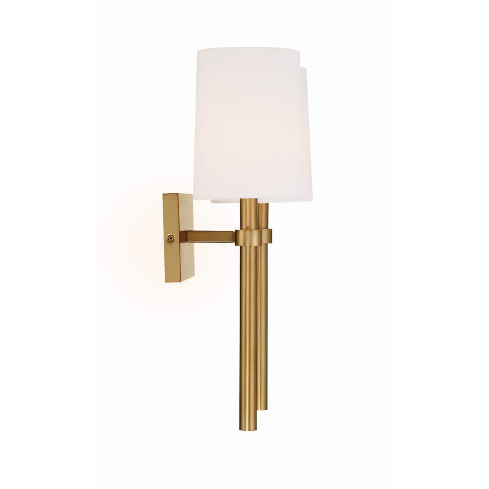 Vibrant Gold 2-Light Sconce with White Silk Shades