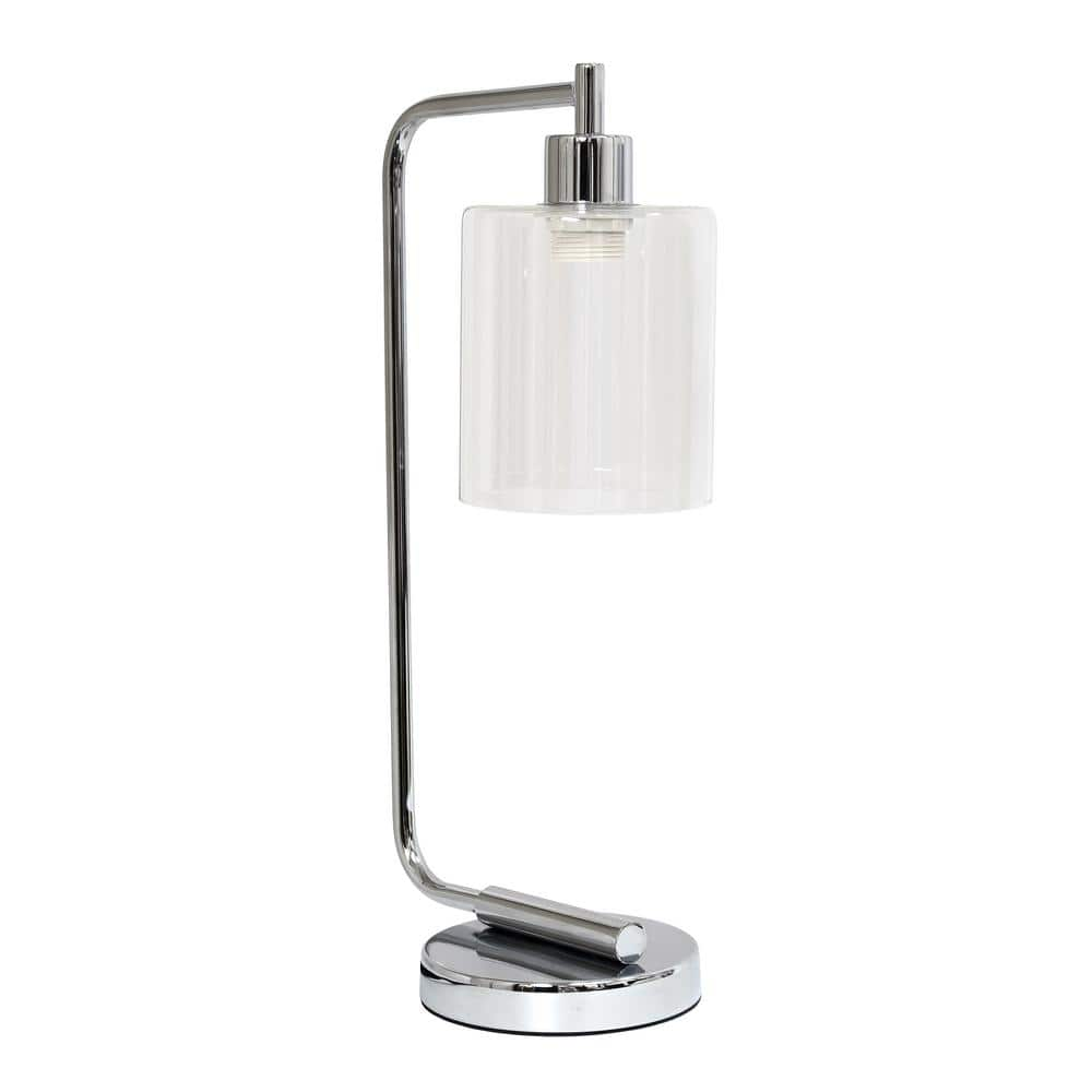 Creekwood home Vintage Vantage 18.8 in. Chrome Minimalist Industrial Curved Arm Task & Reading Desk Lamp with Clear Glass Shade