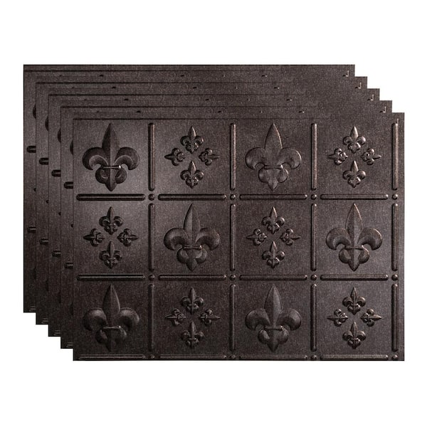 Fasade 18.25 in. x 24.25 in. Fleur-de-lis Vinyl Backsplash Panel in Smoked Pewter (5-Pack)