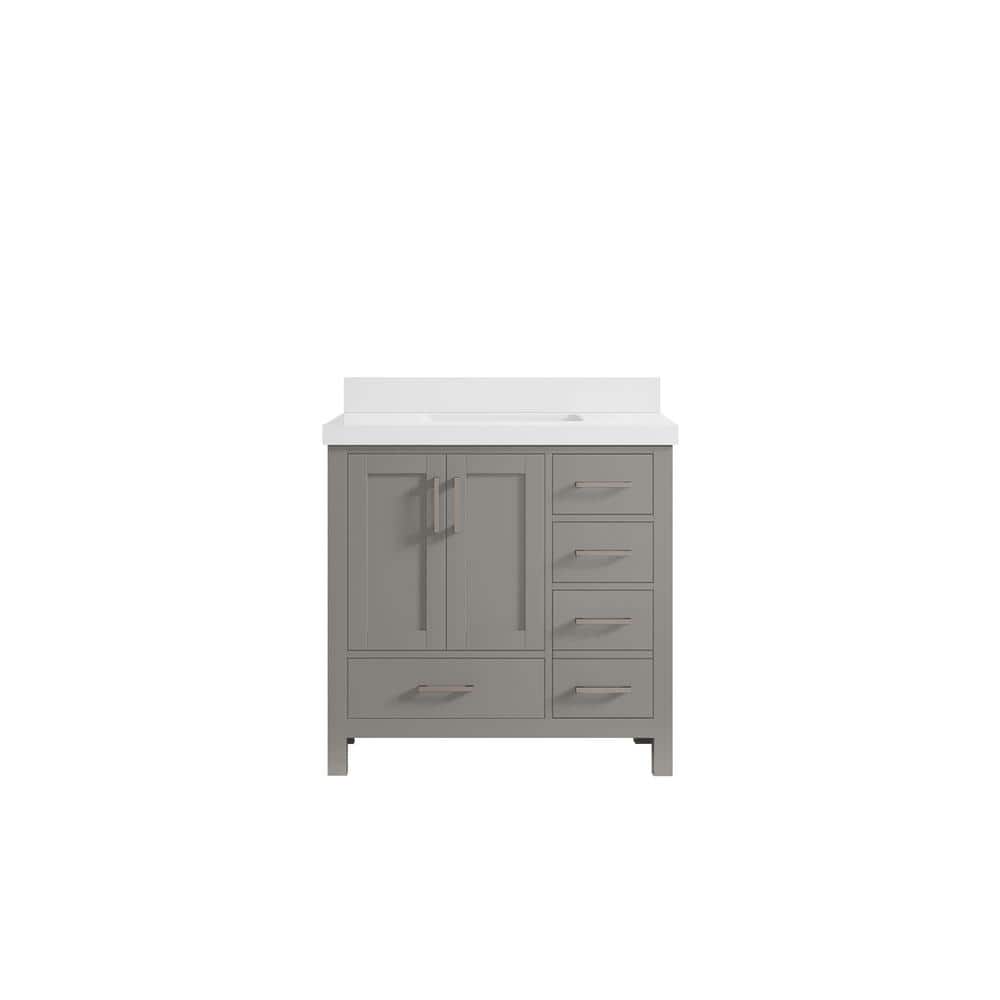 Malibu 36 in. W x 22 in. D x 36 in. H Single Sink Bath Vanity Center in Gray with 2 in. White Quartz Top price history on PriceWatchPro