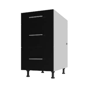 Miami Pitch Black Matte Flat Panel Stock Assembled Base Kitchen Cabinet 3 DR Base 18 In.x 34.5 In.x 27 In.