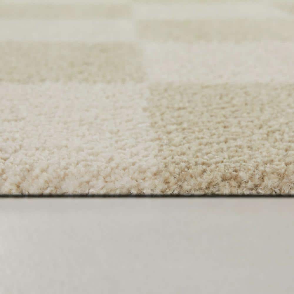 Reinhart Beige Checkered Rectangular Stain-Resistant Synthetic Area Rug