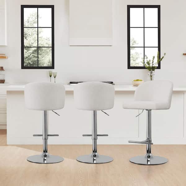 Spruce & Spring Levi Cream/Silver Gas Lift Adjustable Swivel Counter Stool with Upholstered Backrest for Kitchen or Home Bar (Set of 3)
