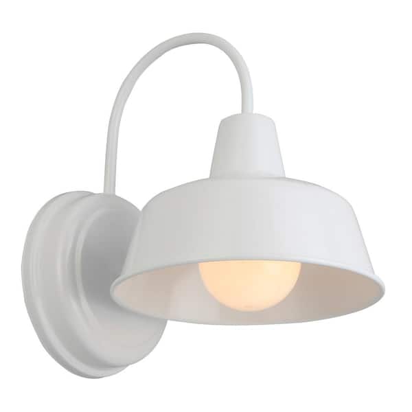 Mason Industrial Modern 1-Light Indoor/Outdoor Wall Mount 8 in. Light with Metal Shade for Porch EntrywayBarn,White