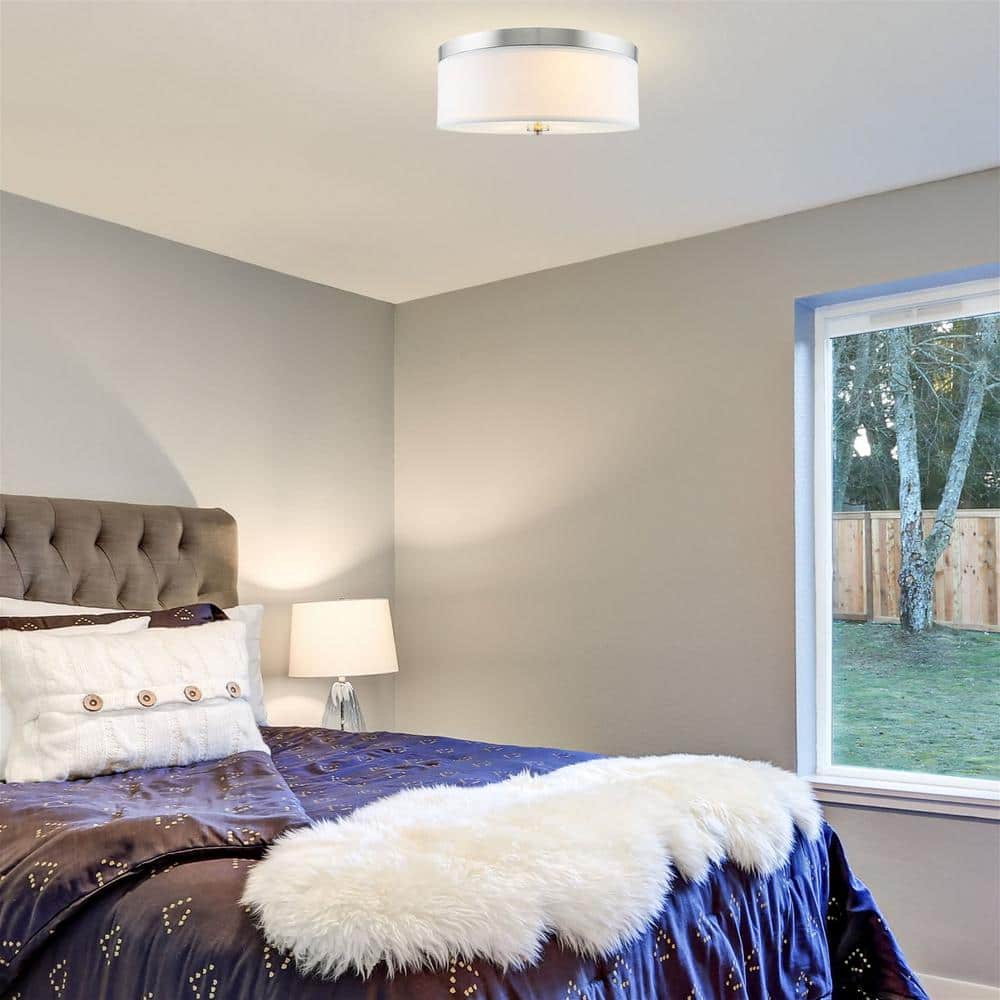 Brushed Nickel 20" Drum Shade Flush Mount Ceiling Light