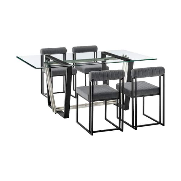 Armen Living Kai and Anastasia 5-Piece Anchor Gray and Glass Top Dining Set Seats 4