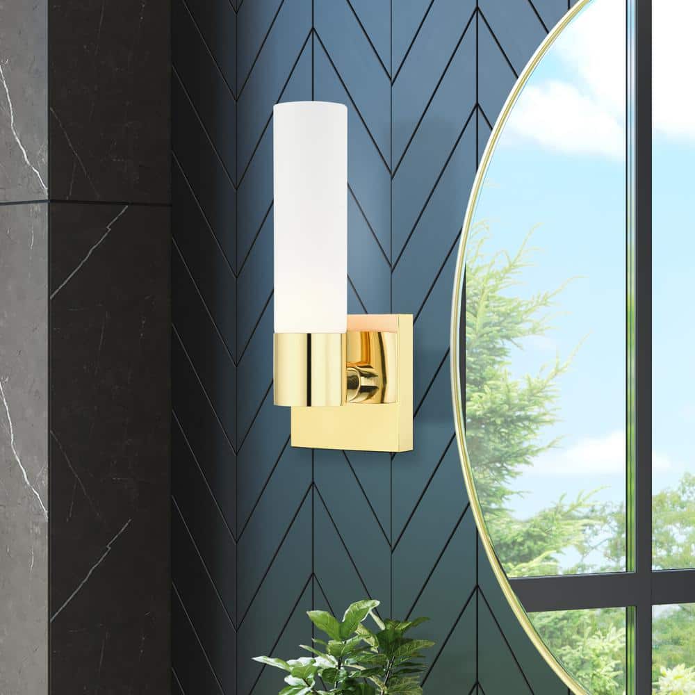 Polished Brass and Opal Glass Wall Sconce