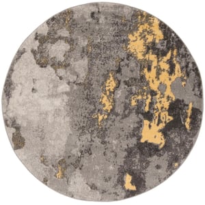 Adirondack Gray/Yellow 10 ft. x 10 ft. Distressed Abstract Round Area Rug