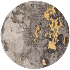 Adirondack Gray/Yellow 4 ft. x 4 ft. Round Abstract Area Rug