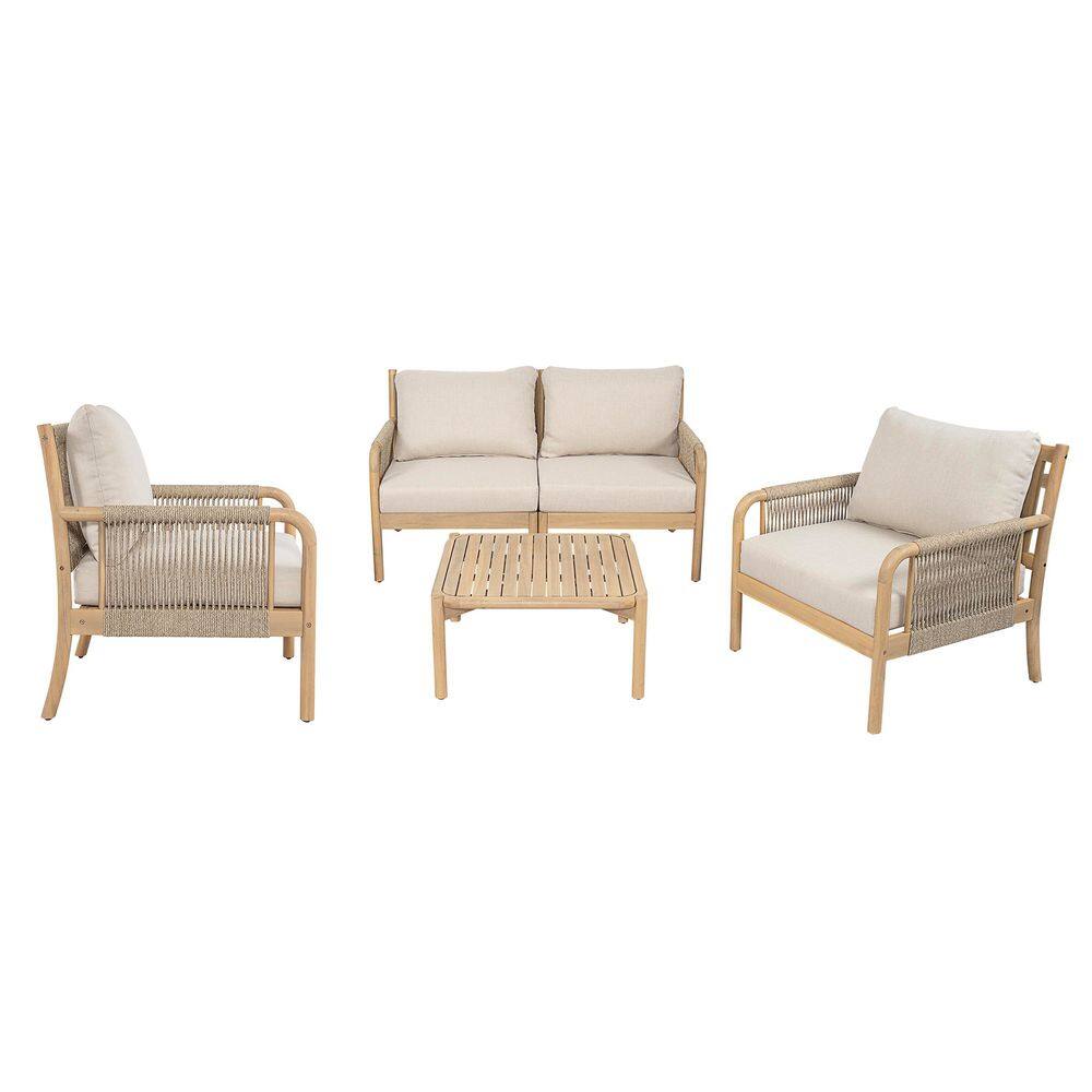 Zuzela 5-Piece Solid Wood Patio Conversation Set with Green Rope and Beige Cushions price history on PriceWatchPro
