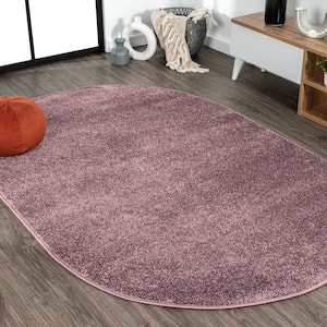 Haze Solid Low-Pile Light Purple 6 ft. x 9 ft. Oval Area Rug