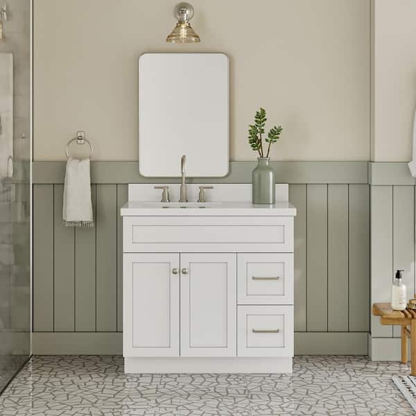 ARIEL Hamlet 37 in. W x 22 in. D x 36 in. H Bath Vanity in White with ...