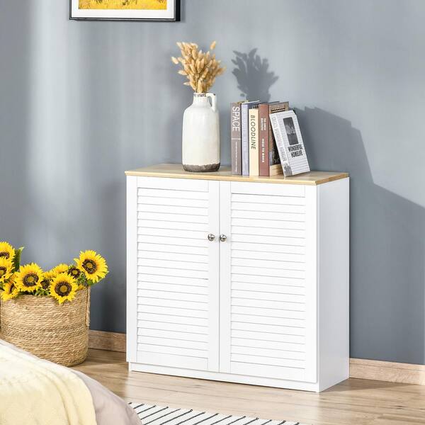 Homcom White Storage Cabinet Kitchen Sideboard With Louvered Doors Freestanding Floor For Living Room Hallway 838 096 Homcom White Storage Cabinet Kitchen, Small Shelf Cabinet With Doors