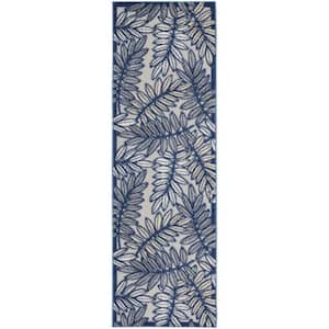 Charlie 2 X 6 ft. Ivory and Navy Floral Indoor/Outdoor Area Rug