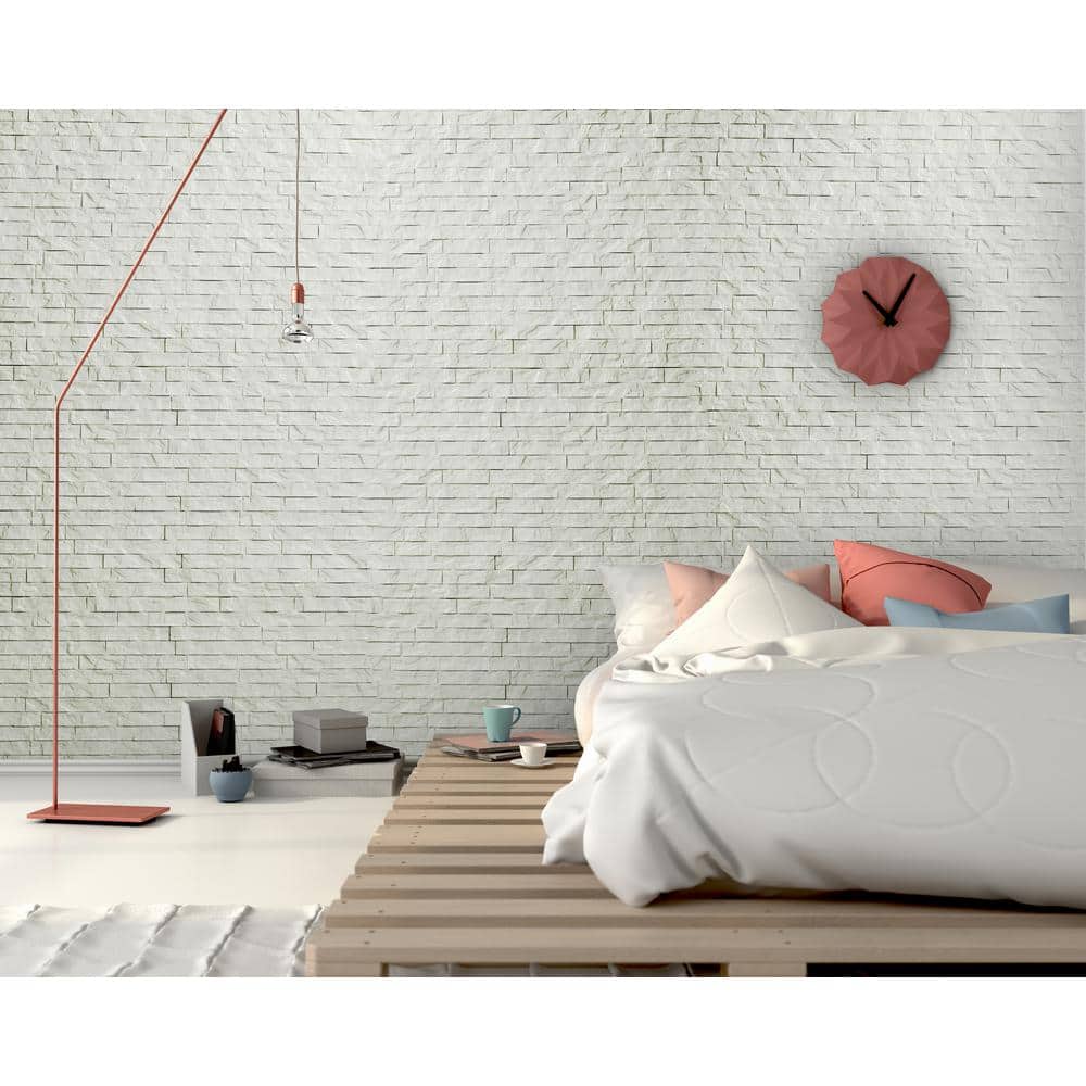 White Faux Ledgestone 3D PVC Interlocking Wall Panels, 24" x 24"