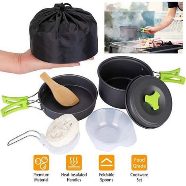Camping Cookware Mess Kit with Folding Camping Stove, Non-Stick