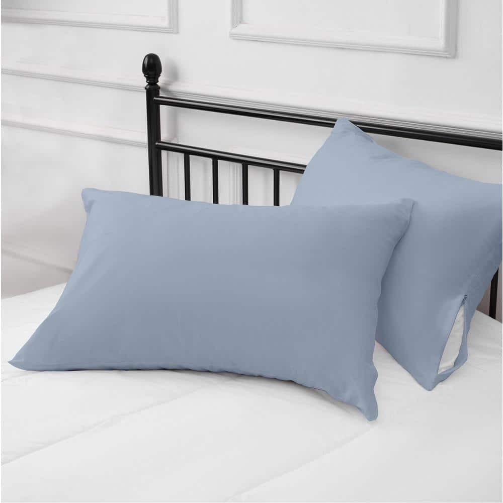 Light Blue Organic Cotton Hypoallergenic Queen Pillowcase Pair