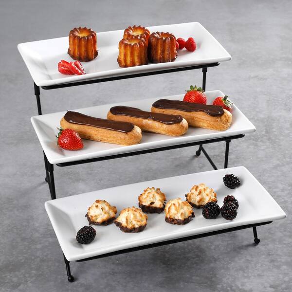 gibson elite gracious dining 3 tier plate set with metal stand
