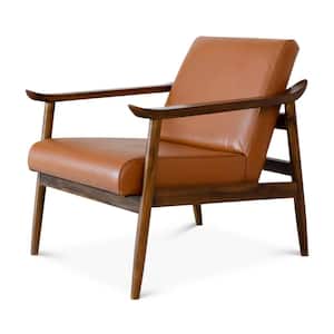 Harmony Mid-Century Dark Tan Tight Back Leather Upholstered Lounge Chair