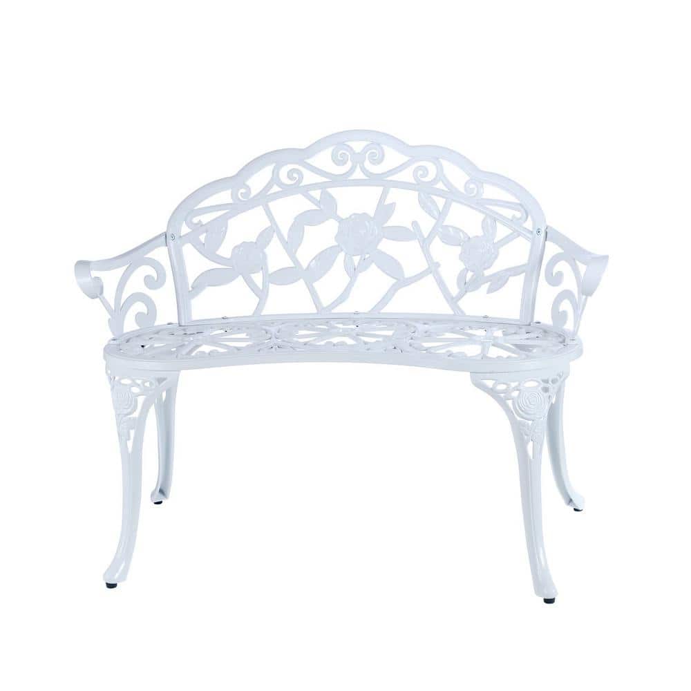 39 in. x 20 in. x 31.5 in. 2 Person Seat White Aluminum Outdoor Glider Cast Aluminum Outdoor Furniture with Floral Rose price history on PriceWatchPro