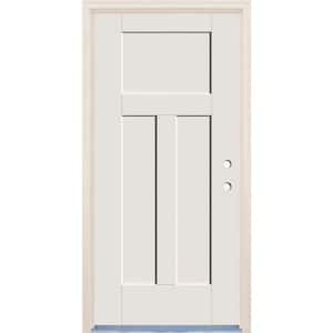 36 in. x 80 in. 3 Panel Craftsman Left-Hand Unfinished Fiberglass Prehung Front Door w/6-9/16" Frame and Nickel Hinges