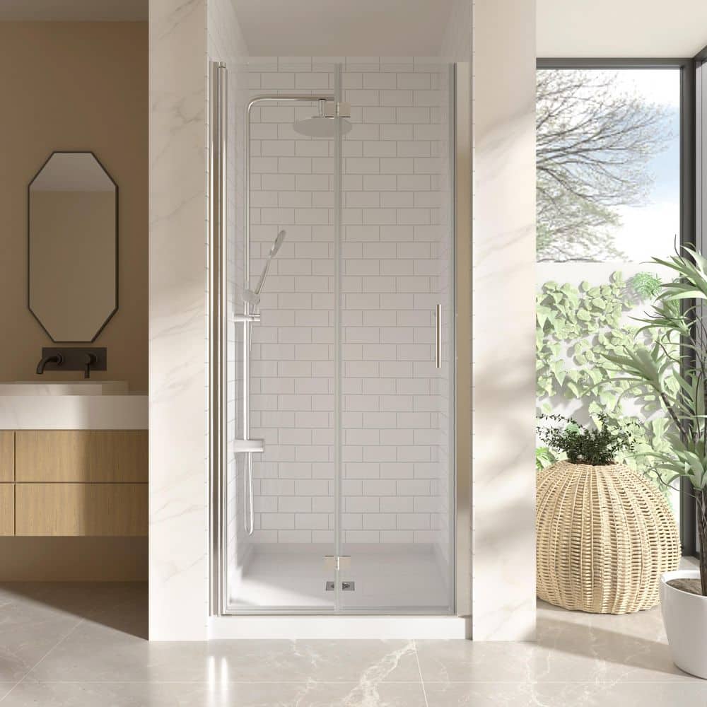 Doro♡3 ACE DECOR Frameless Pivot Bifold Glass Shower Door, 34-35.4 in