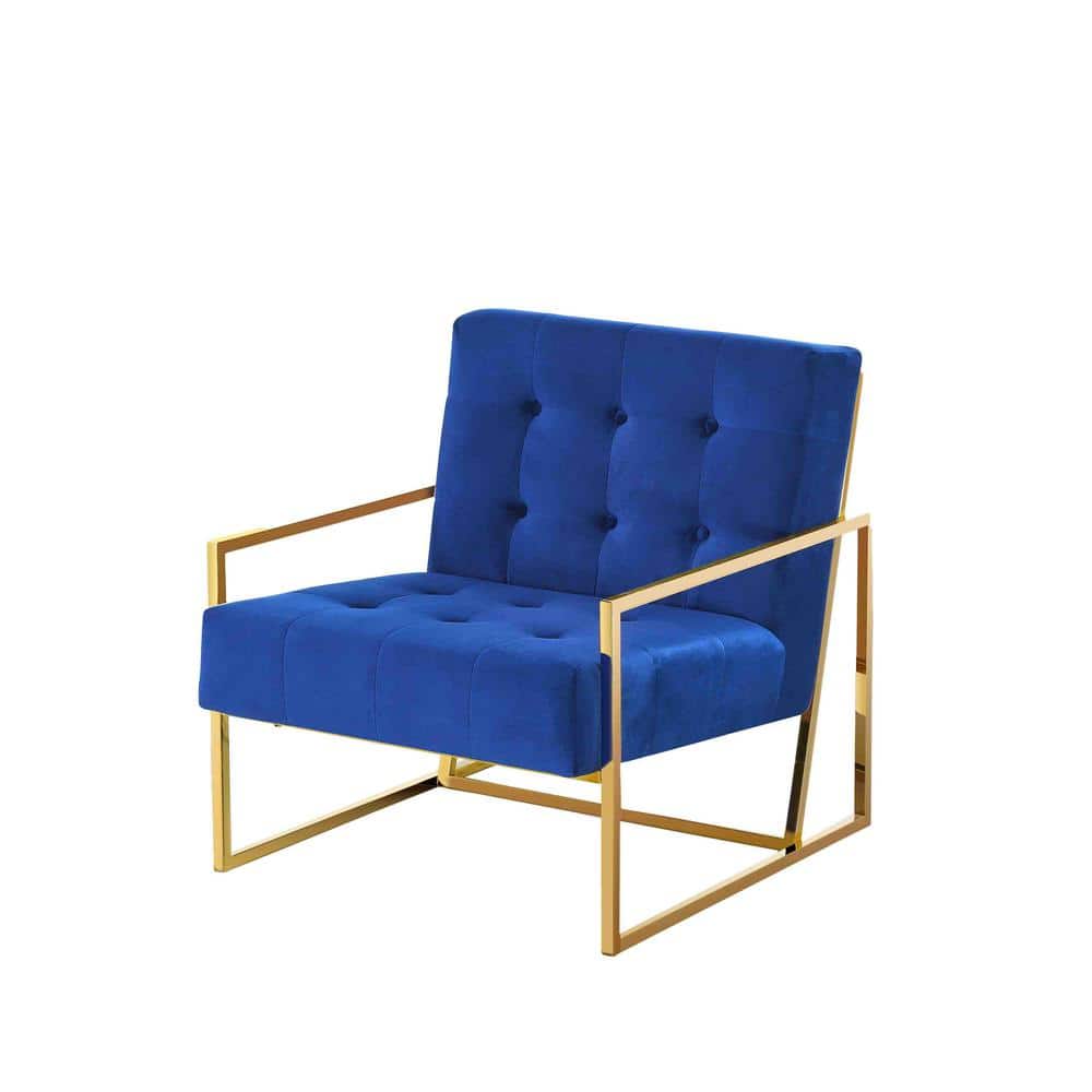 Royal Blue Velvet and Gold Metal Accent Armchair
