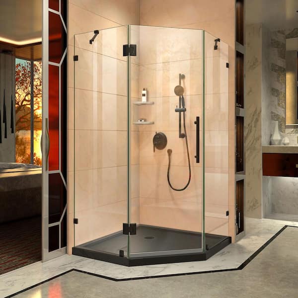 DreamLine Prism Lux 42 in. x 42 in. x 74.75 in. Frameless Hinged Shower Enclosure in Matte Black with Shower Base