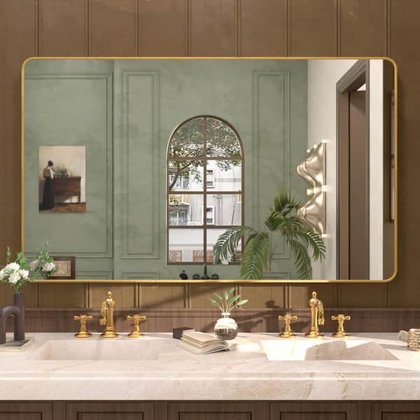 Cosy 60 in. W x 36 in. H Rectangular Framed Wall Bathroom Vanity Mirror in Brushed Gold
