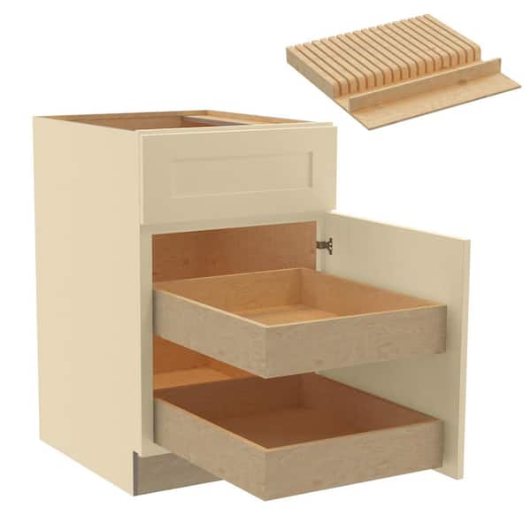Home Decorators Collection Newport 21 in. W x 24 in. D x 34.5 in. H Assembled Plywood Base Kitchen Cabinet in Blended Cream with 2ROT Knife Block R