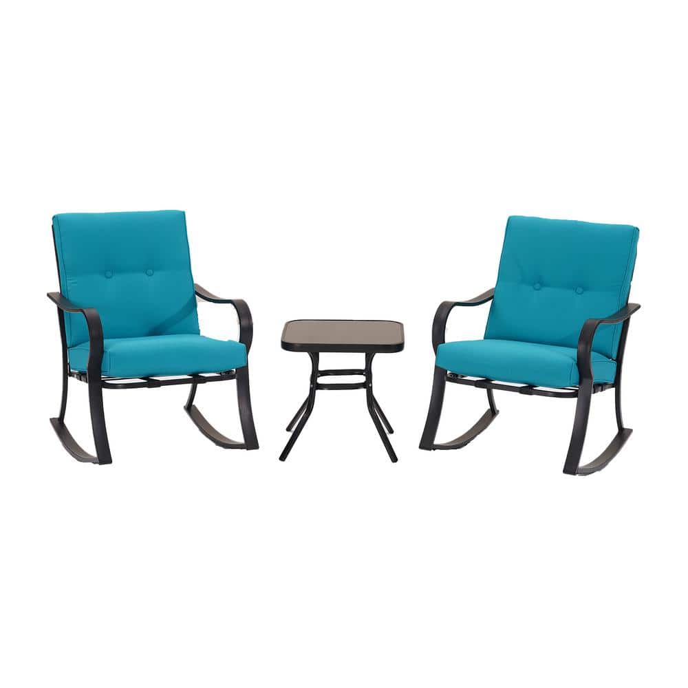 3-Pieces Metal Outdoor Bistro Rocking Conversation Sets with Coffee Table a