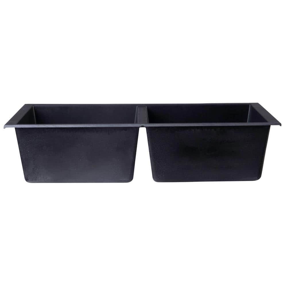 34'' Black Granite Double Bowl Drop-In Kitchen Sink