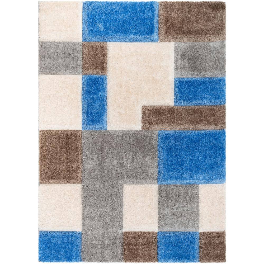 San Francisco Escondido Modern Geometric Boxes Shag Light Blue 5 ft. 3 in. x 7 ft. 3 in. 3D Textured Area Rug price history on PriceWatchPro
