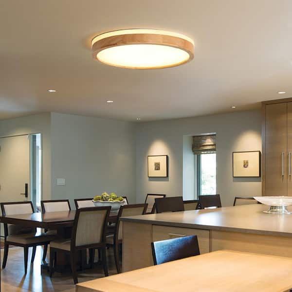 HUOKU Lumin 20 in. Yellow Wood Integrated LED Flush Mount