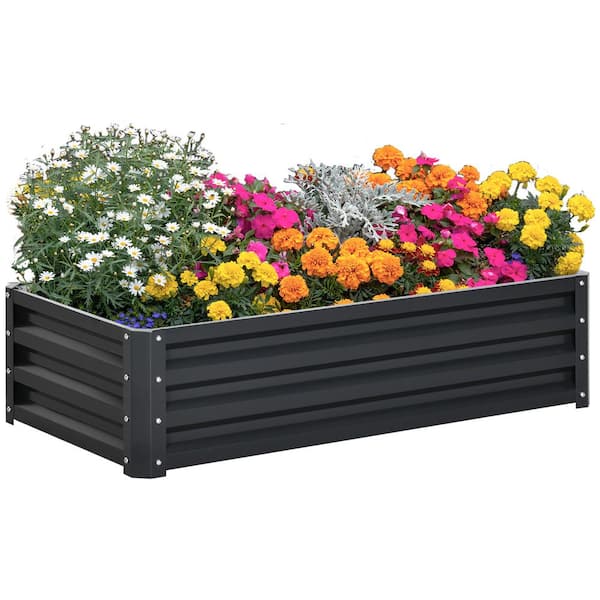 Oyezvary 47.25 in. x 23.5 in. x 12 in. Gray Steel Raised Garden Bed with Safety Edging for Growing Flowers, Herbs and Vegetables
