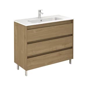 Sansa 40 in. W x 18 in. D x 34 in. H with 3 Drawers Vanity in Toffee Walnut with White Ceramic Basin
