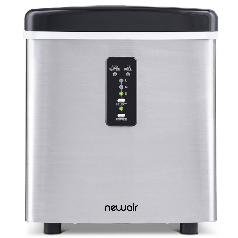 NewAir Portable 28 lb. of Ice a Day Countertop Ice Maker BPA Free Parts with 3 Ice Sizes and Ice Scoop - Stainless Steel, Stainless Steel/Black