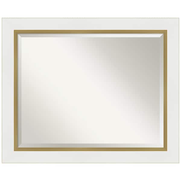 Amanti Art Medium Rectangle Satin Gold MetallicWhite Beveled Glass Modern Mirror (27.25 in. H x 33.25 in. W)
