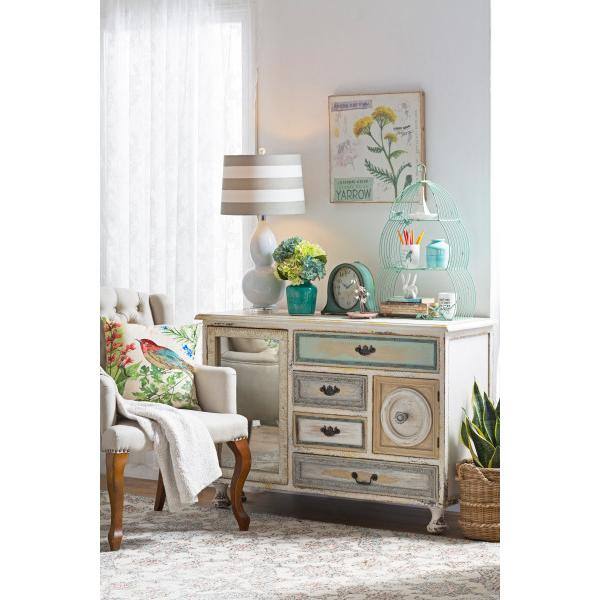 Distressed Aqua Metal Mantel Clock with Wooden Base