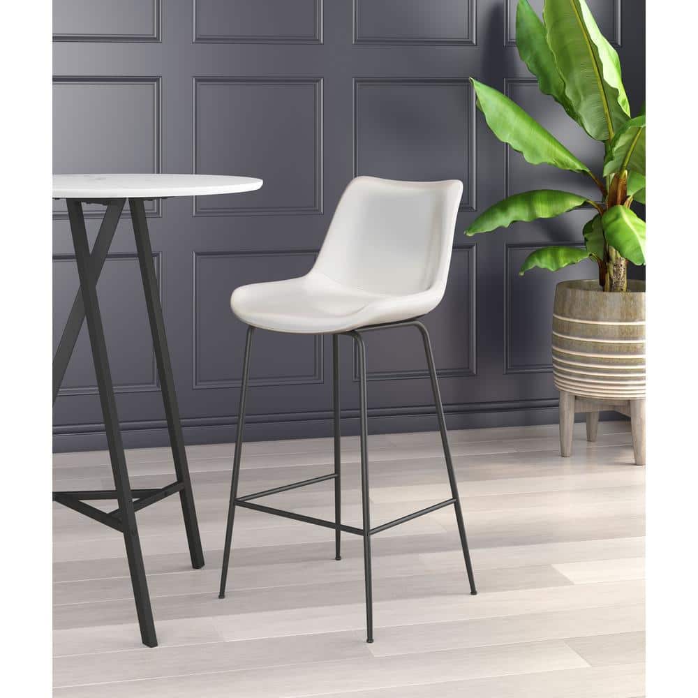 Byron Contemporary White Leather & Metal Bar Stool